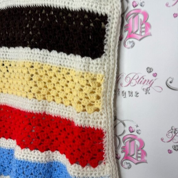 Vest cardigan knit handmade striped crochet ribbon π bow tie up warm cozy cute - Picture 11 of 14